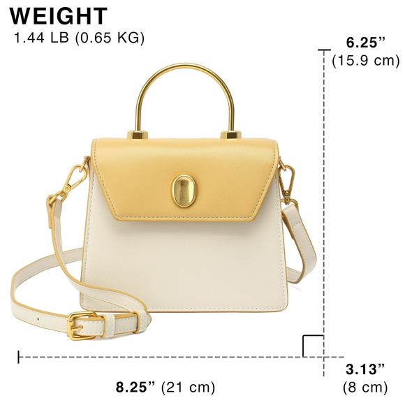 Mini Gold Top Handle Satchel, Crossbody Shoulder Bag, H20840602 - White/Yellow - Picture 3 of 8